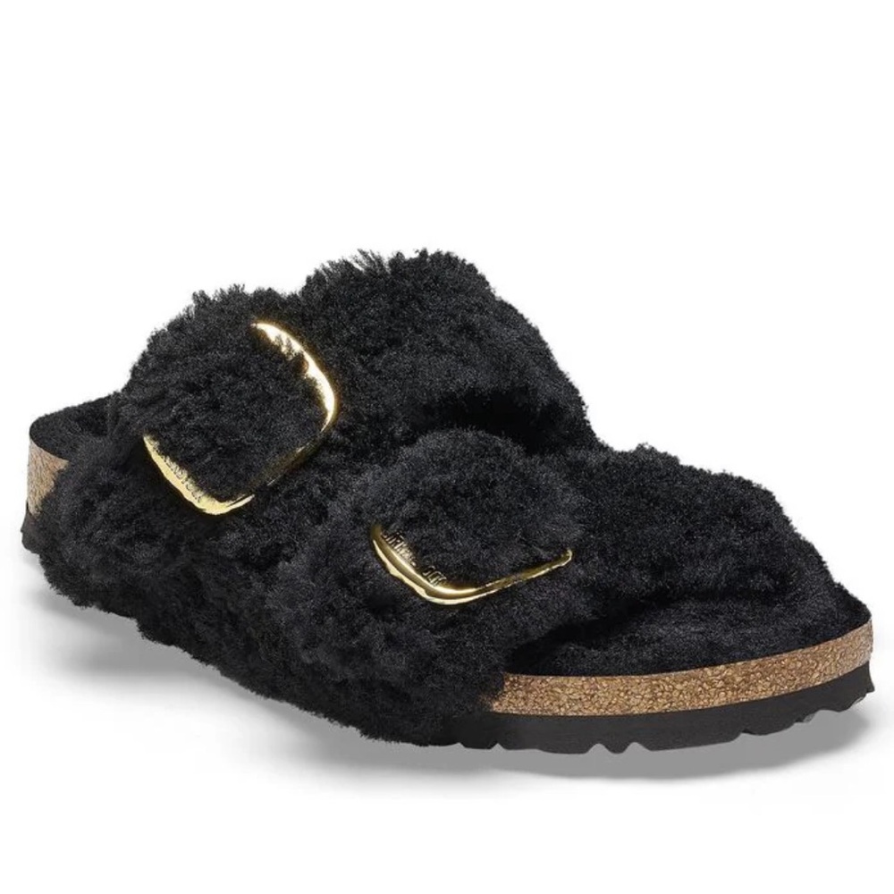BIRKENSTOCK ARIZONA BIG BUCKLE TEDDY RIVET LOGO BLACK/Gold Size 38N (L7)